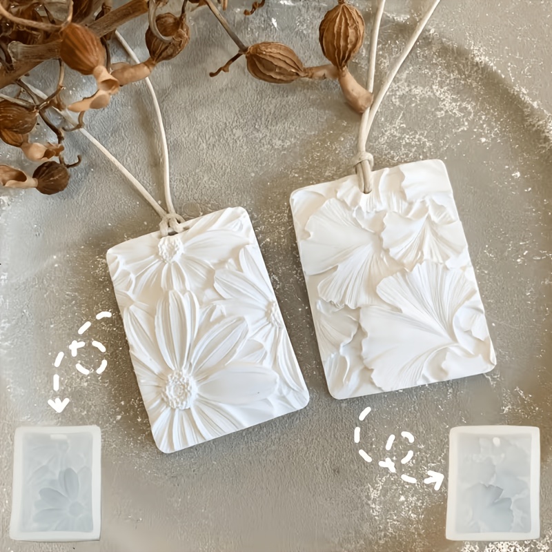 TEMU 2pcs Set Plant Pendant Resin Silicone Mold Daisy Ginkgo Leaf Plaster Tag Mold Handmade Car Air Freshener Ginkgo Leaf Pendant Wax Sheet Silicone