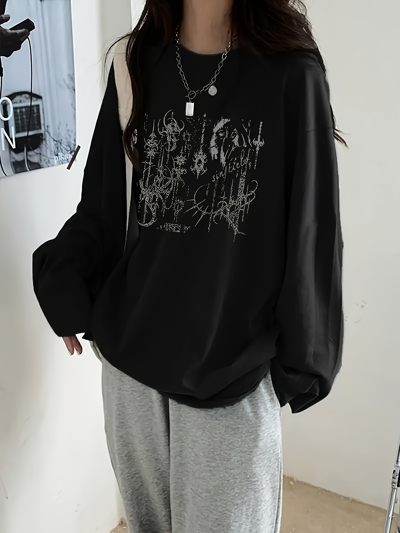 y2k style women's long sleeve t shirt geometric print round