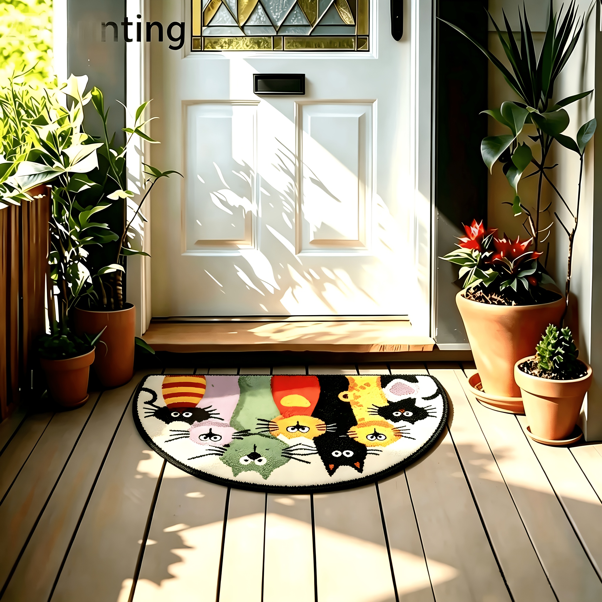 TEMU 1pc Alfombra de puerta 2D con diseño de gato de dibujos animados, alfombra de entrada, lavable a máquina, para decoración , cocina, , dormitorio