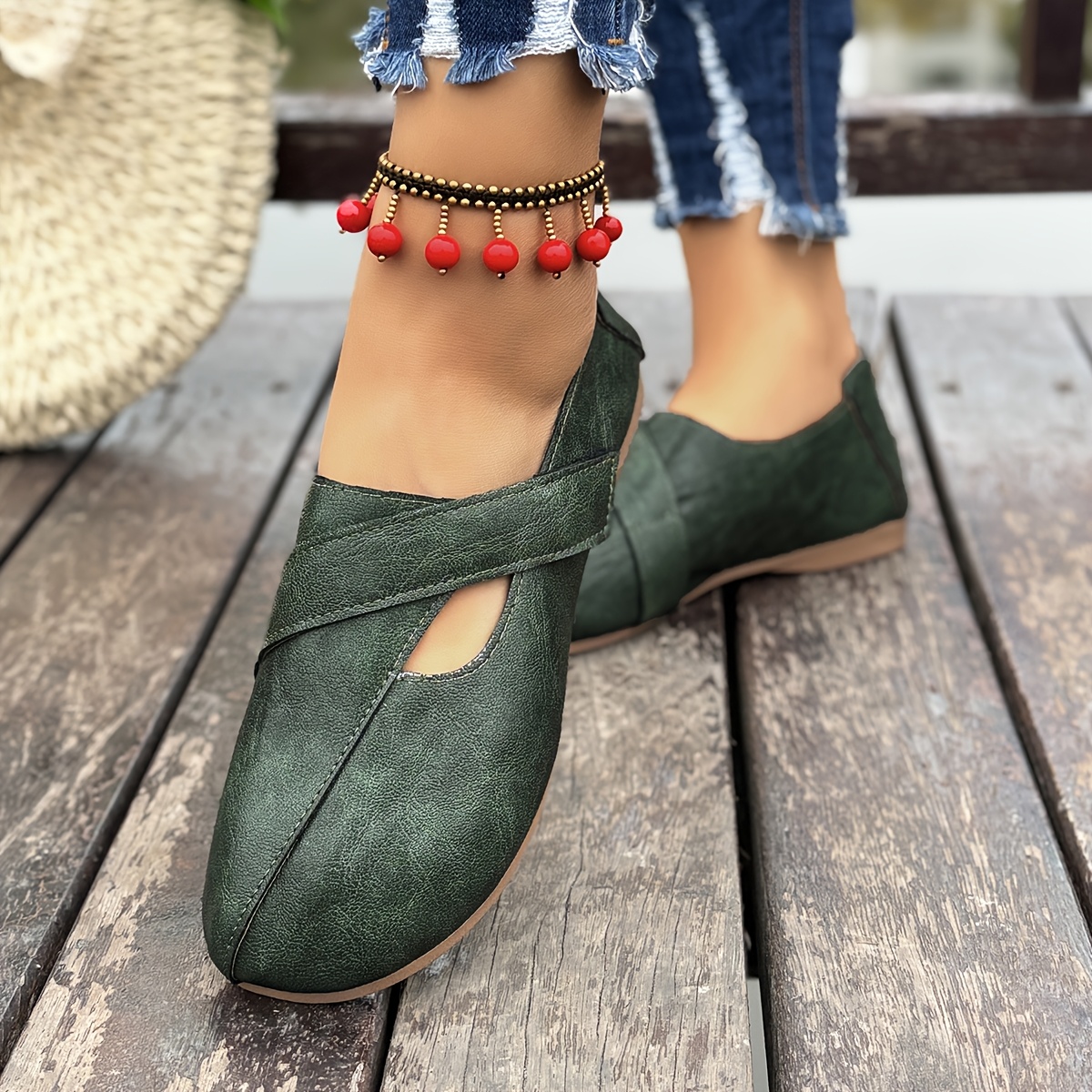 Image of Flat Shoes - Artistic Vintage Yorokotemo Style Women's Soft-soled Comfortable Versatile Loafers, Low Heel Flat Shoes, Women Shoes