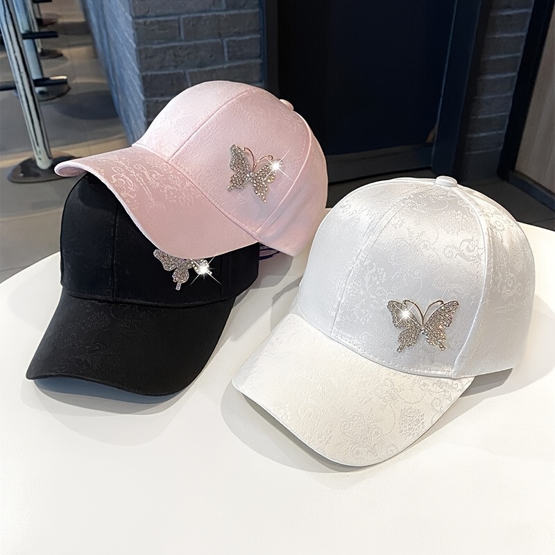 

Chic Rhinestone Butterfly Baseball Cap For Women - Breathable, Adjustable Fit, Sun Protection & Sweat Absorption Cap Sleeve Tops For Women Hat For Women Summer