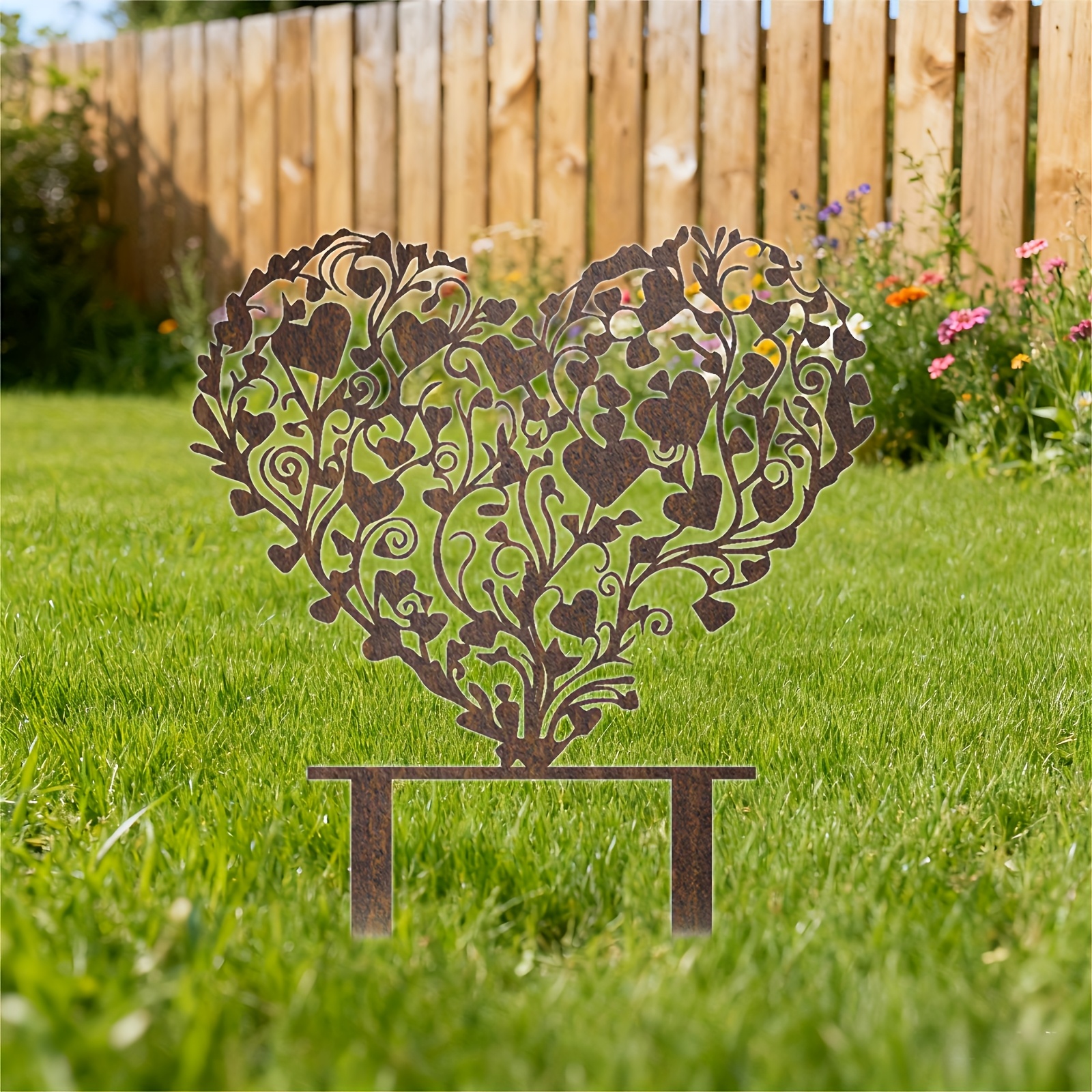E-shop 【2D Flat】 [2D Flat] . Rostverkleidete Elegante Herzförmige Metall Gartenstecker Skulptur - Vintage Bauernhaus Outdoor/Indoor Dekor mit