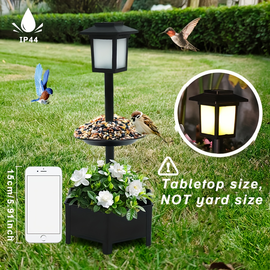 

Solar-powered Double-deck Bird Feeder With Led Light, Geometric Outdoor Tabletop Decor, Flower Planter, , For Home & Garden, Christmas Decor, Nickel Battery Included