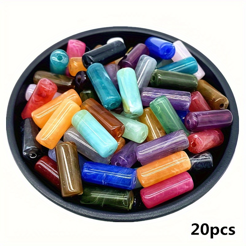 Image of 20pcs Of 8x20mm Imitation Stone Cylindrical Acrylic Beads, Loose Spacers For Jewelry And Pendant Additions