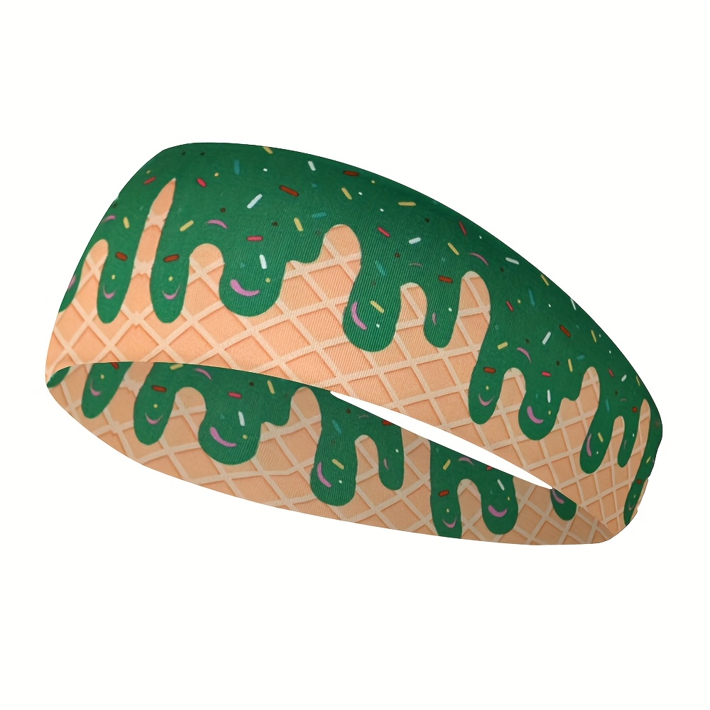TEMU 1pc Cream Cake Ice Cream Pattern Men Women Sports Sweat-absorbing Headband Breathable Quick-dry Headscarf Headband Hairband