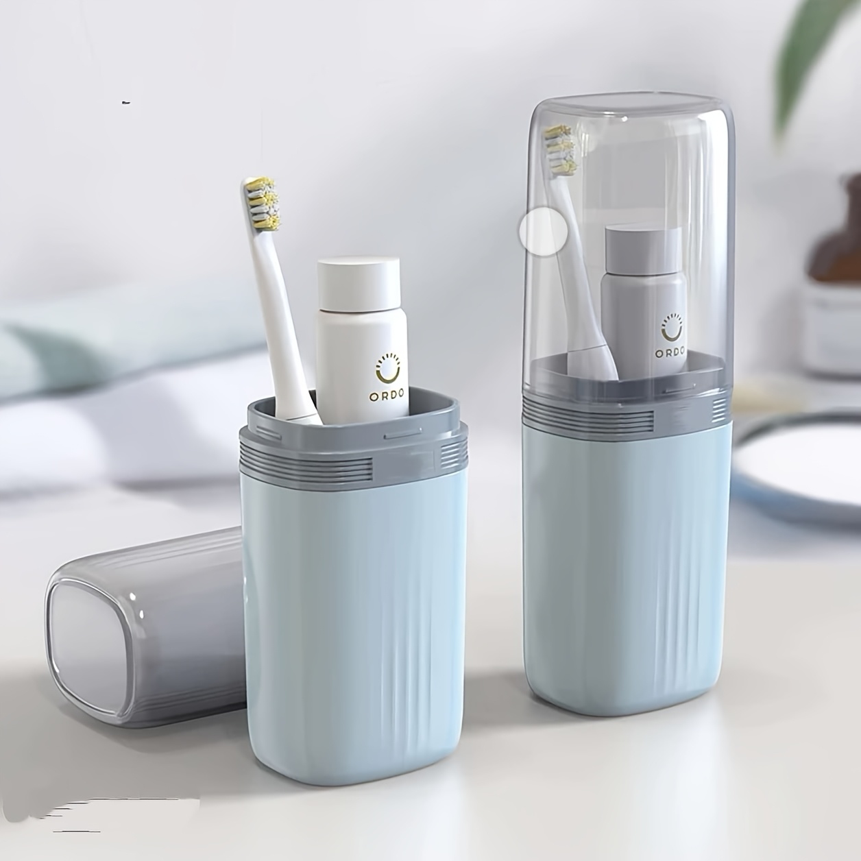 TEMU Organizador de artículos de de viaje portátil, soporte todo en uno para pasta de dientes y cepillo de dientes, artículos de para