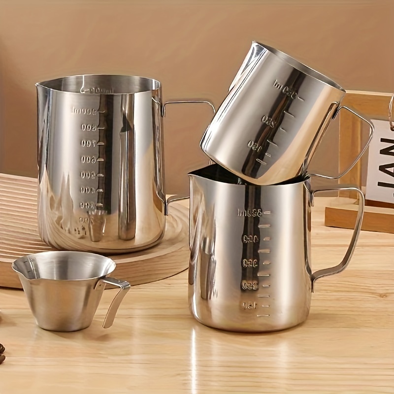 

Stainless Set - Milk Frothing Pitcher With Measurement - Steaming Cup For Home & Professional Baristas - 304 Stainless Steel Accessory - 350ml, 600ml, 900ml Pack