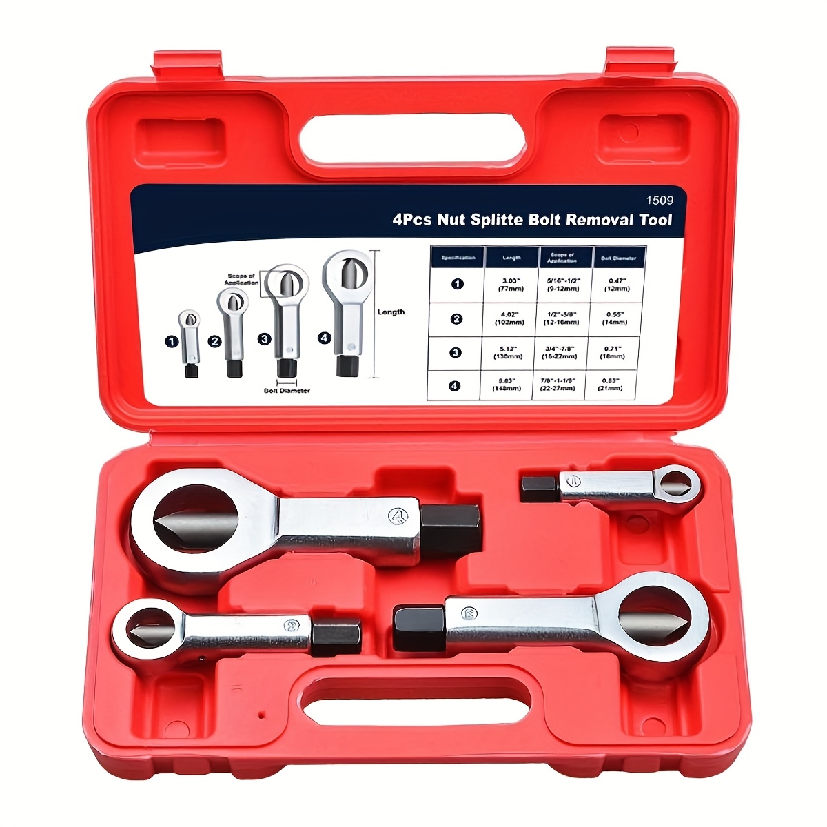 TEMU 4pcs Metal Nut Splitter Tool Set, Heavy Duty Nut Splitter Kit Splitter Breaker Manual Pressure Nut Cracker Remover Extractor Tool Corroded Stuck Screw Nut Removal Splitting Tools