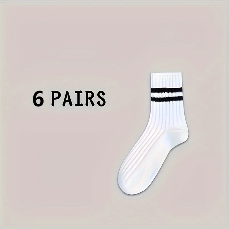 TEMU 6 Pairs Of Men's Trendy Crew Socks, Anti Odor & Sweat Absorption Breathable Socks, For All Seasons Wearing