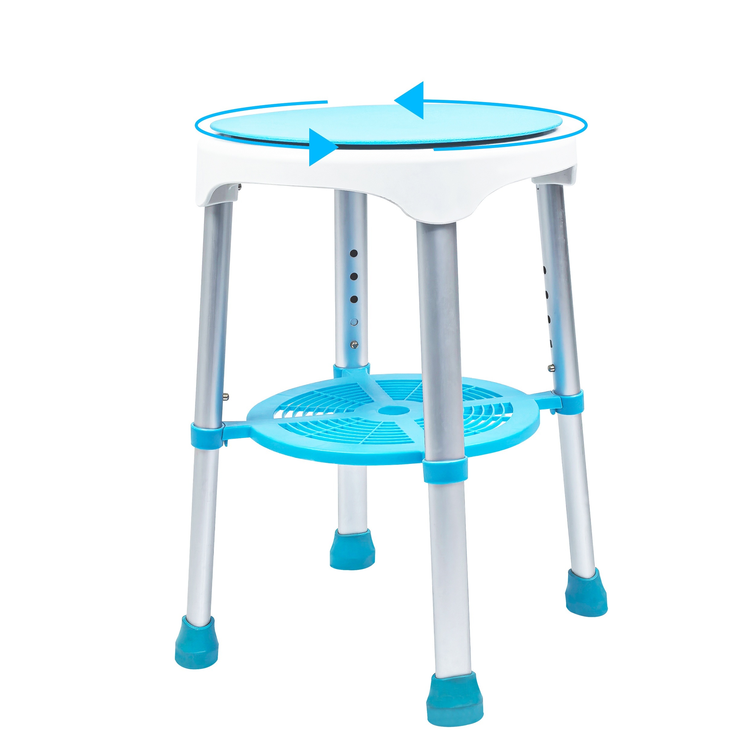 

Shower Stool, Round Shower Chair With Storage Rack, 360-degree Rotating Padded Seat, Adjustable Height Shower Chair For Seniors, Disabled, Handicap, Injured, Blue