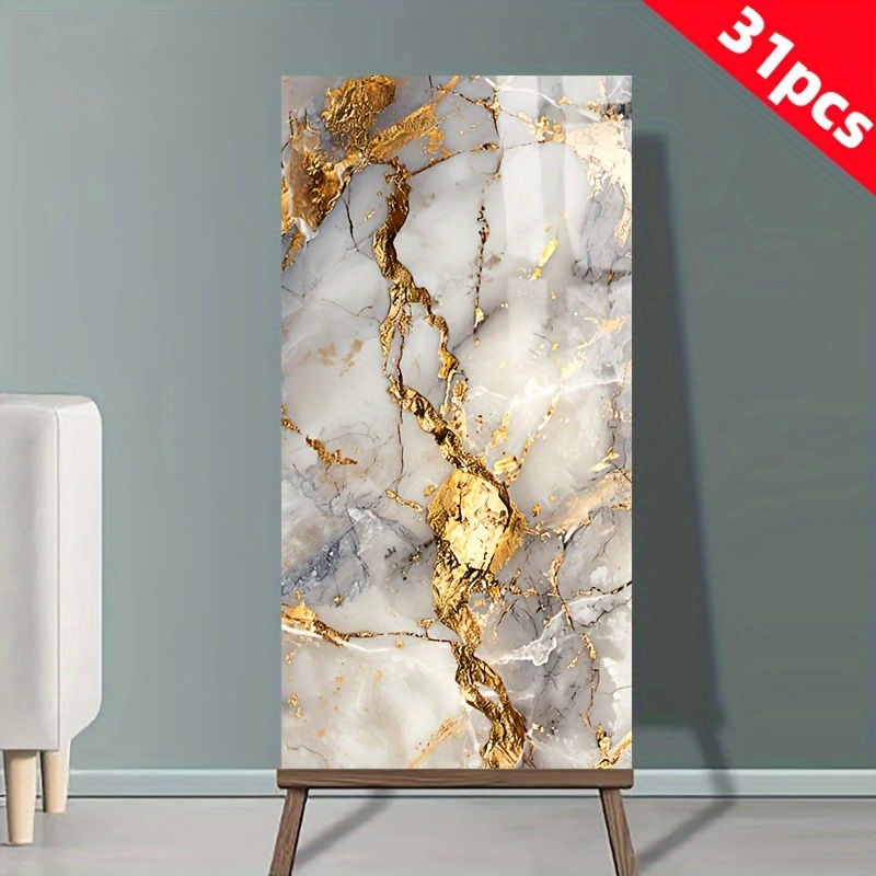 Image of 31 Self-adhesive Wall Stickers That Ceramic Tiles - Made Of Waterproof Pvc, Marble Effect Stickers Easily Cut And , Ideal For Use In Kitchens And Bathrooms