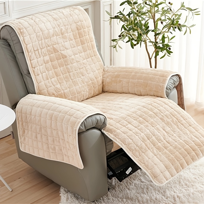 

1pc Vintage Style Fleece Recliner Slipcover - , -band Closure, Machine Washable, Polyester, Armchair Cover For Living Room And Office, Anti-slip, Comfortable, Simple