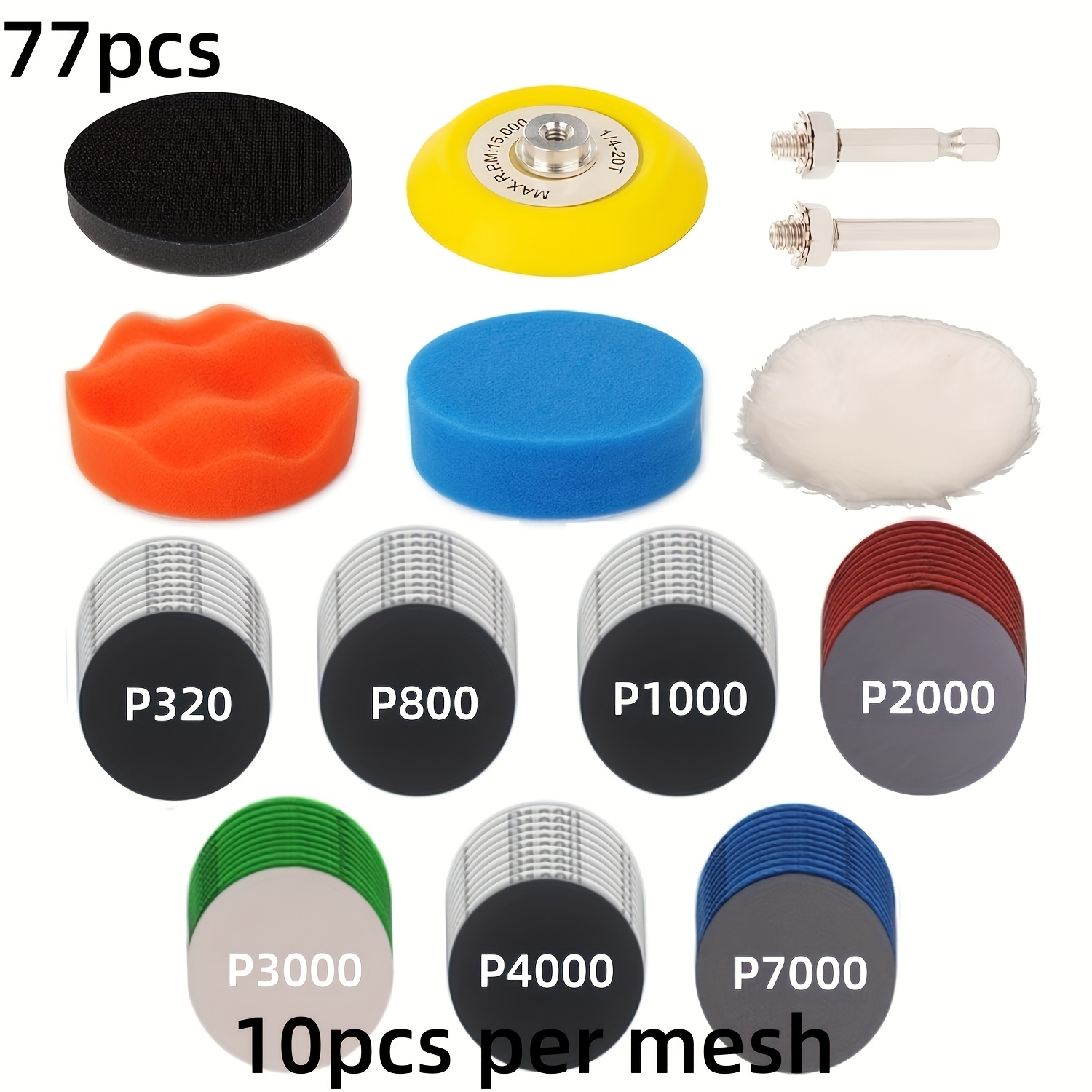 Image of 77/105pcs Grinding Machine Drill Bit Polishing Set, 3inch Wet And Dry Polishing Head Repair Kit, Equipped With Rotary Tool And Sandpaper Pads, Suitable For Car Metal Glass Resin Surface Treatment