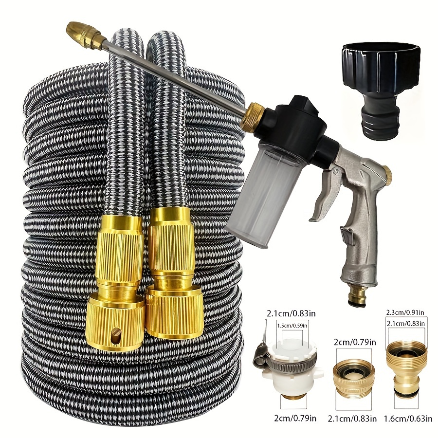 

1pc Flexible And Expandable Garden Hose With Spray Gun Nozzle, High-pressure Watering And Car Wash Tool, Magic Hose With Brass Exterior Finish And Universal Connector - Durable Plastic Material