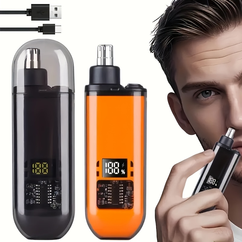 1pc usb rechargeable nose hair trimmer suitable for   men and women   featuring a double   blade easy to clean compact and portable with   display   a lithium battery designed for removing nose hair