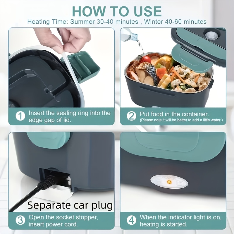 portable insulated heating student lunch box hot food waterless heating 50 72oz stainless steel container soup pot fruit box leak proof stainless steel container with car plug 12v 24v suitable for cars and trucks spoon details 2