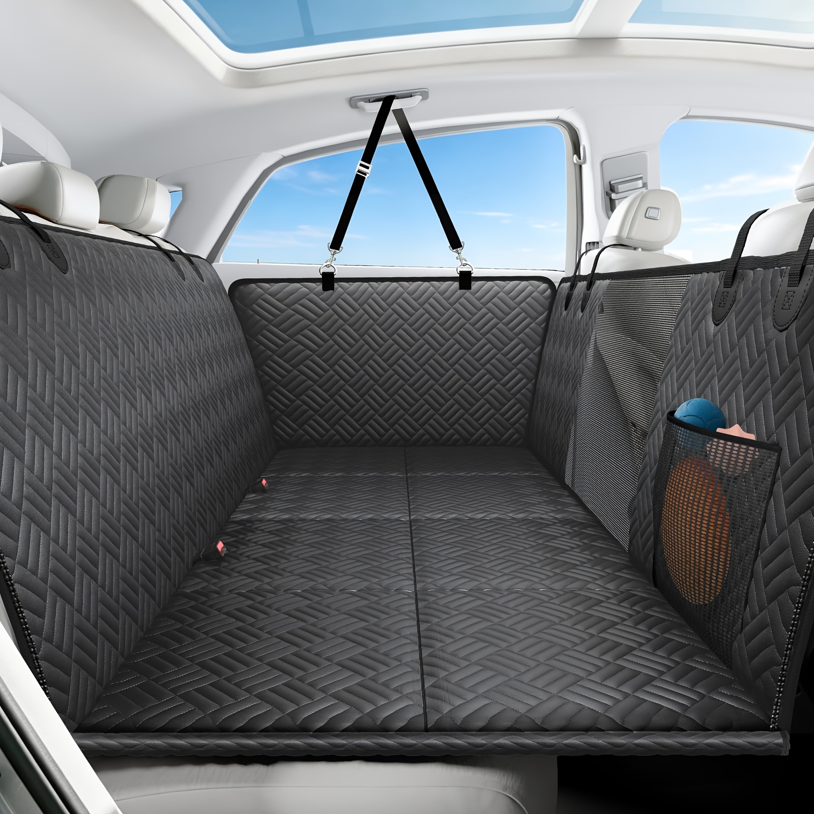 Dog Car Seat Cover For Back Seat, Hard Bottom Back Seat Extender, Pet Cover For Dogs -supports 400lbs, Heavy Duty Scratch Dog Hammock For Midsize Cars & Compact Suv