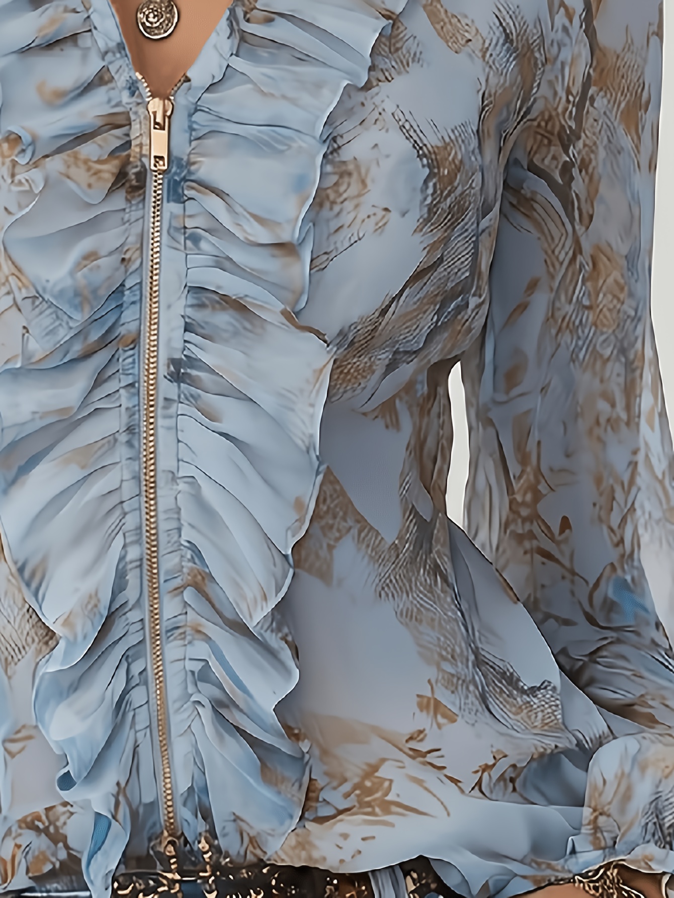 Fashionable Elegant Chiffon Printed Ruffle Trimmed Long