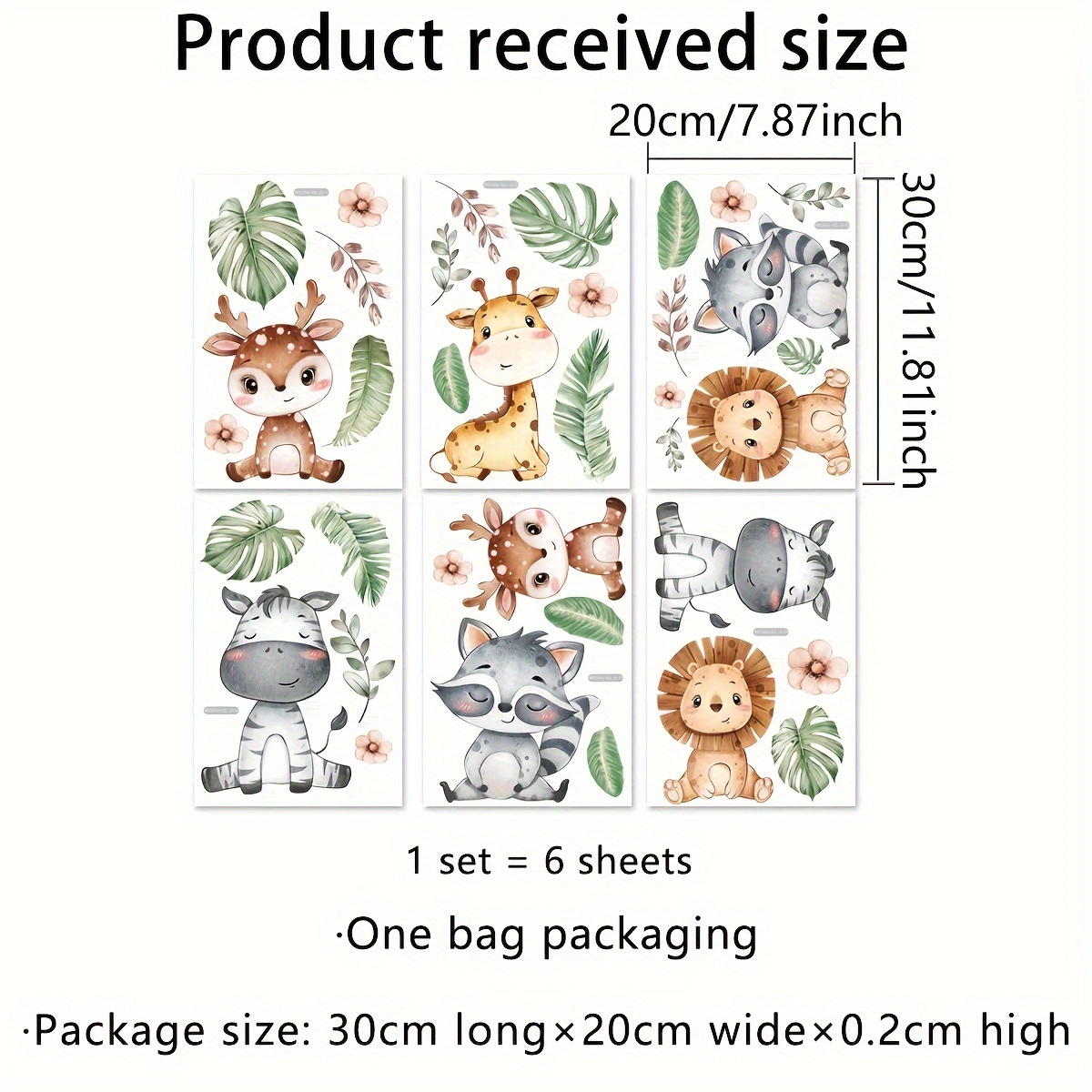 A Set Of 6 Monkey, Elephant, Tiger, Giraffe Animal Living Room Bedroom Wall Stickers Background Wall Stickers (ms2464)