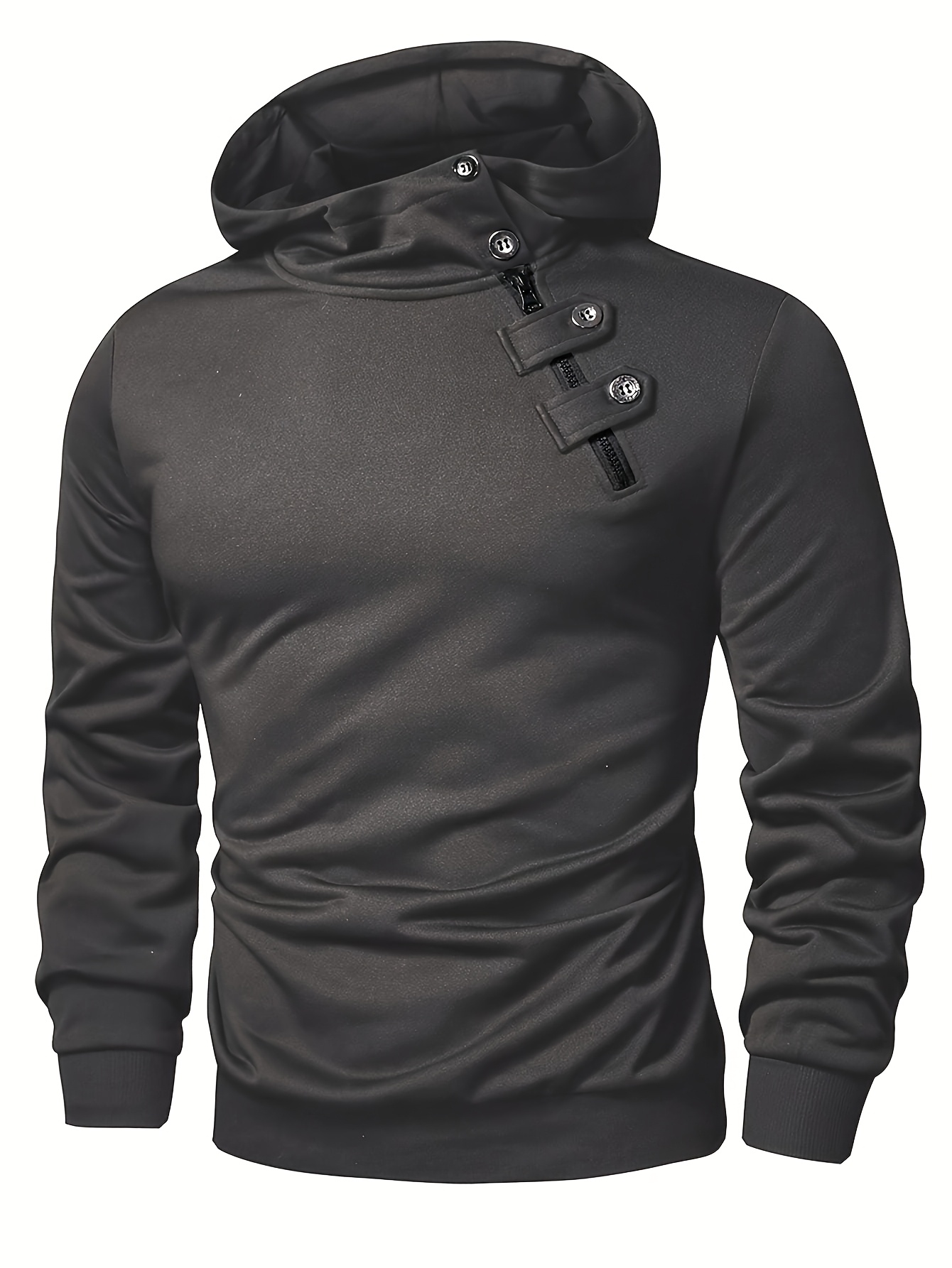 Men's Casual Green Hoodie with Half-Button Placket - Long Sleeve, Soft Polyester Fabric, Comfortable & Stylish for Spring/Fall, Casual Wear Hoodie | Minimalist Hoodie | Knitted Texture, Sweater Hoodie