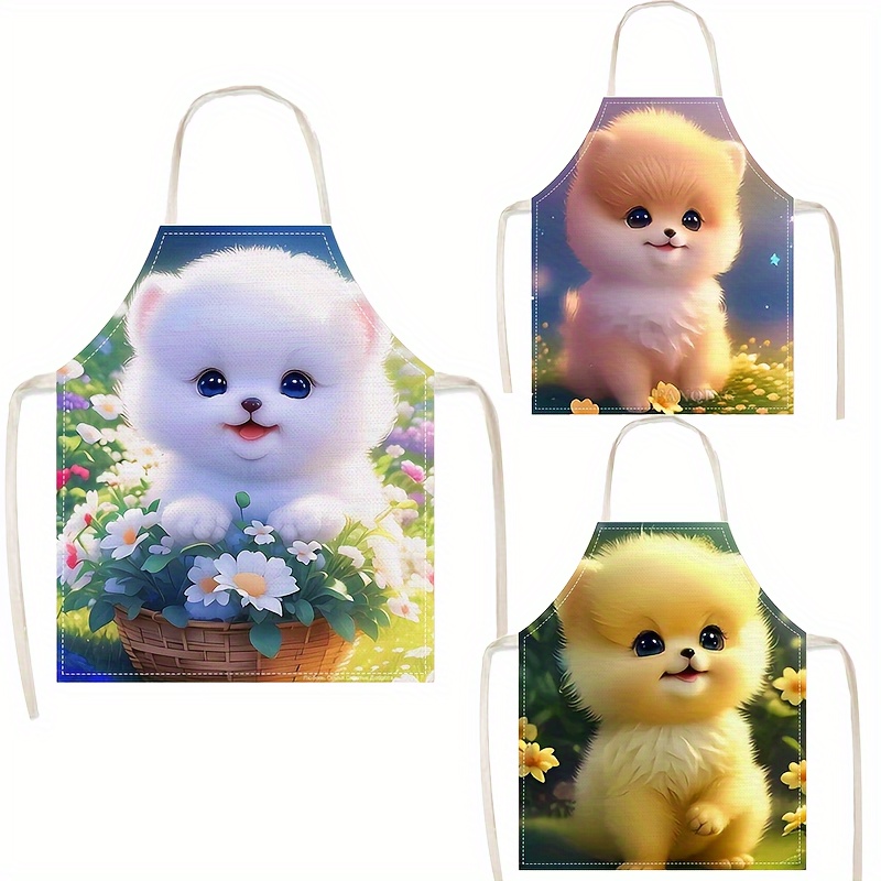

1pc, Kitchen Apron, Oil-proof And Stain-proof Cooking Apron, Cartoon Cute Puppy Printed Workwear, Breathable Housework Catering Waist Apron, Kitchen Supplies