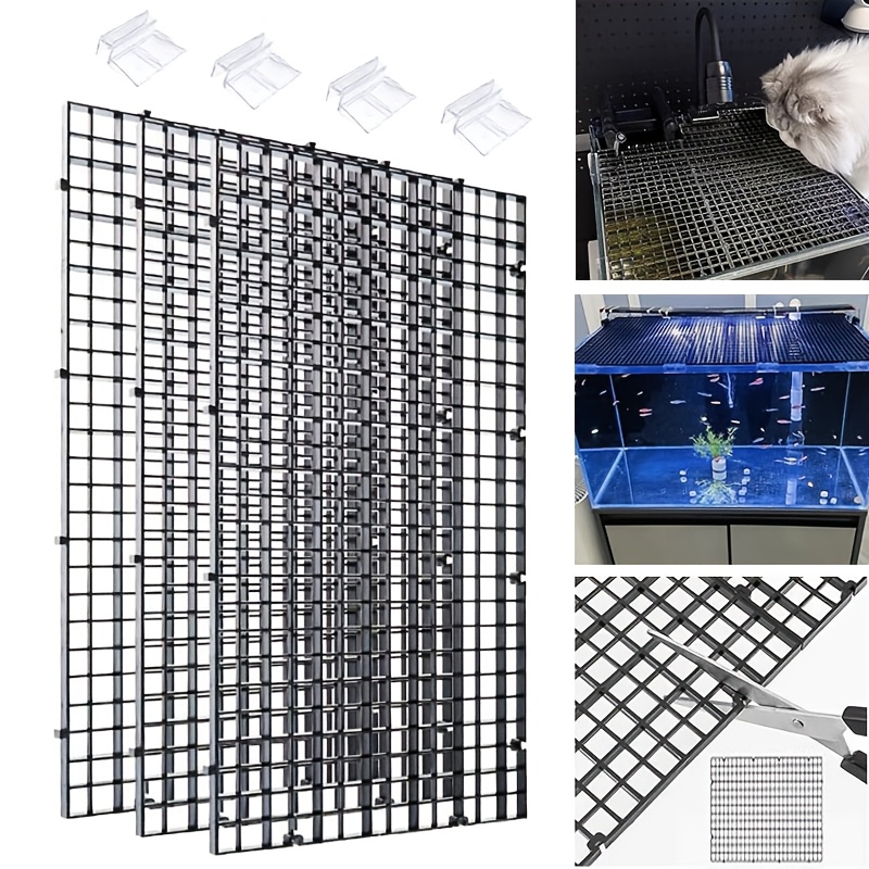 TEMU 7pcs Splicable Cuttable Anti-jump Grid Cover Set, 3pcs Grid Plates And 4pcs Brackets, Protective Cover Bottom Divider Mat For Aquarium Reptile