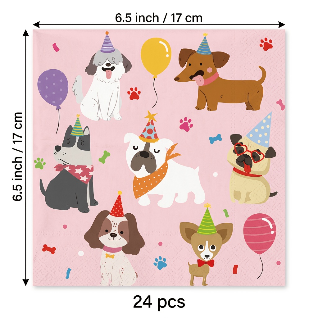 TEMU 24 servilletas de con temática de perro rosa, ideales para , , bautizos, ceremonias de graduación y decoración de mesas para reuniones festivas,