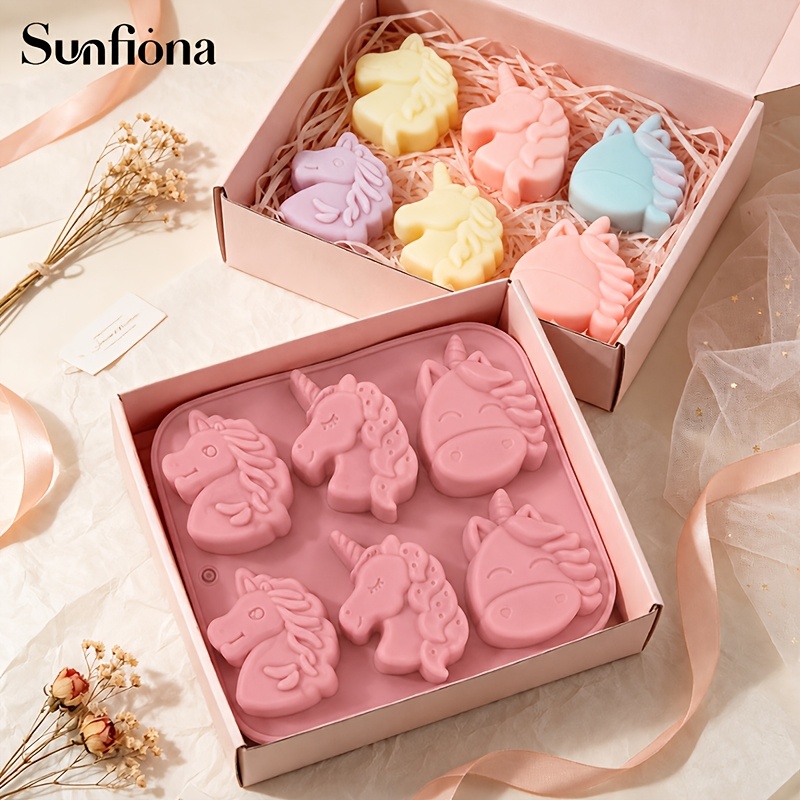 TEMU Sunfiona 1pc 6-cavity 3 Different Unicorn Shape Silicone Mold, Cake Chocolate Mold, Candy Pastry Mold, Ice Cube Mold
