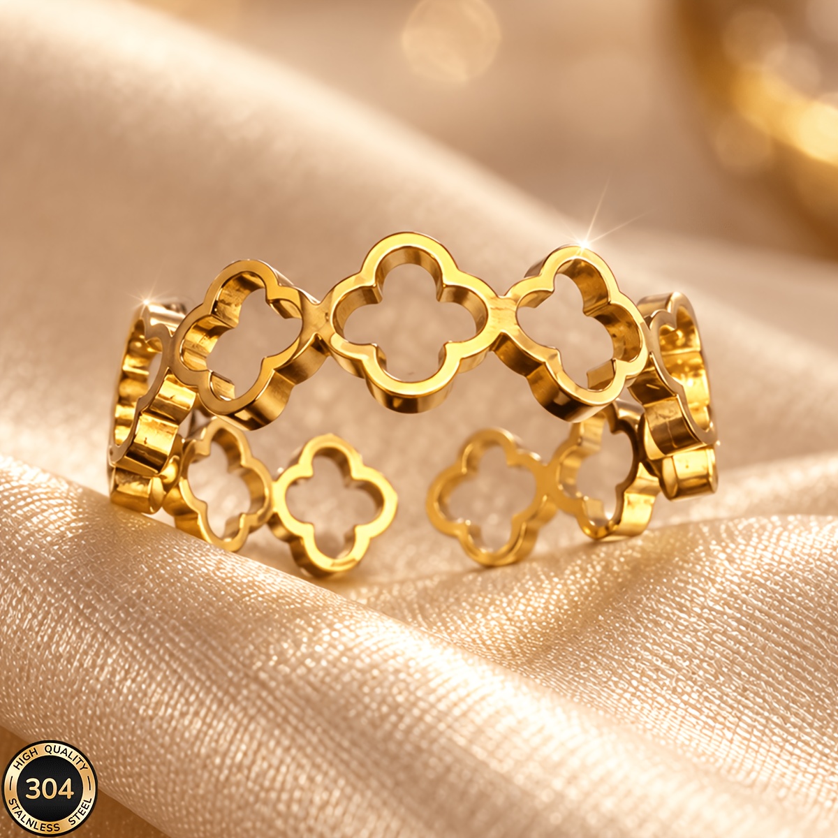 TEMU 18k Gold-plated High-quality 304 Stainless Steel Fashionable, Simple, And Open-end Ring For Women' Wear And Birthday Parties. Exquisite And