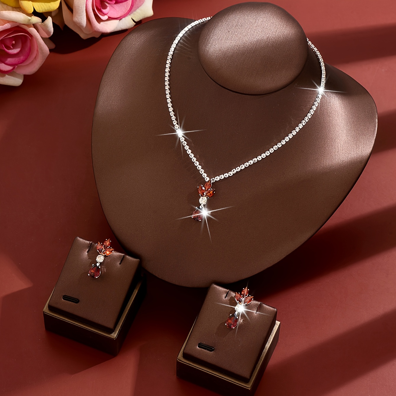 Floral Leaf Waterdrop Jewelry Set, Exquisite Design