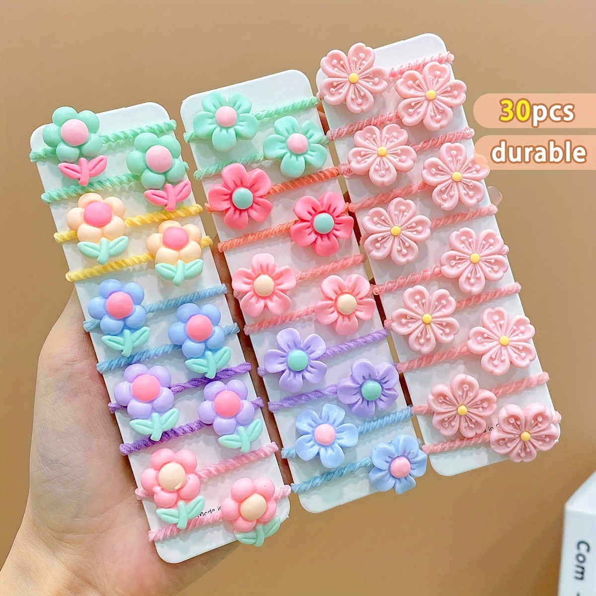 

30pcs, Sweet Fresh Cute Trendy Flower Hair Ties, Girls Cartoon Style Casual Hair Accessories, Props