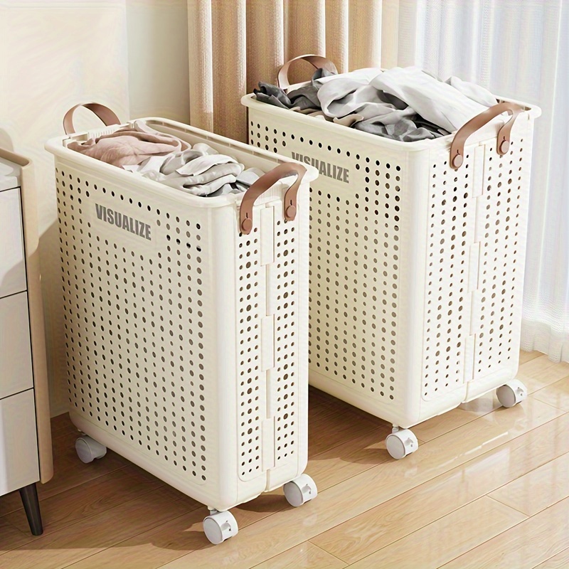 Classic Style Elongated Laundry Baskets with Wheels - Versatile Plastic Storage Hampers for Clothes and Household Items, Ideal for Laundry Room and Home Organization