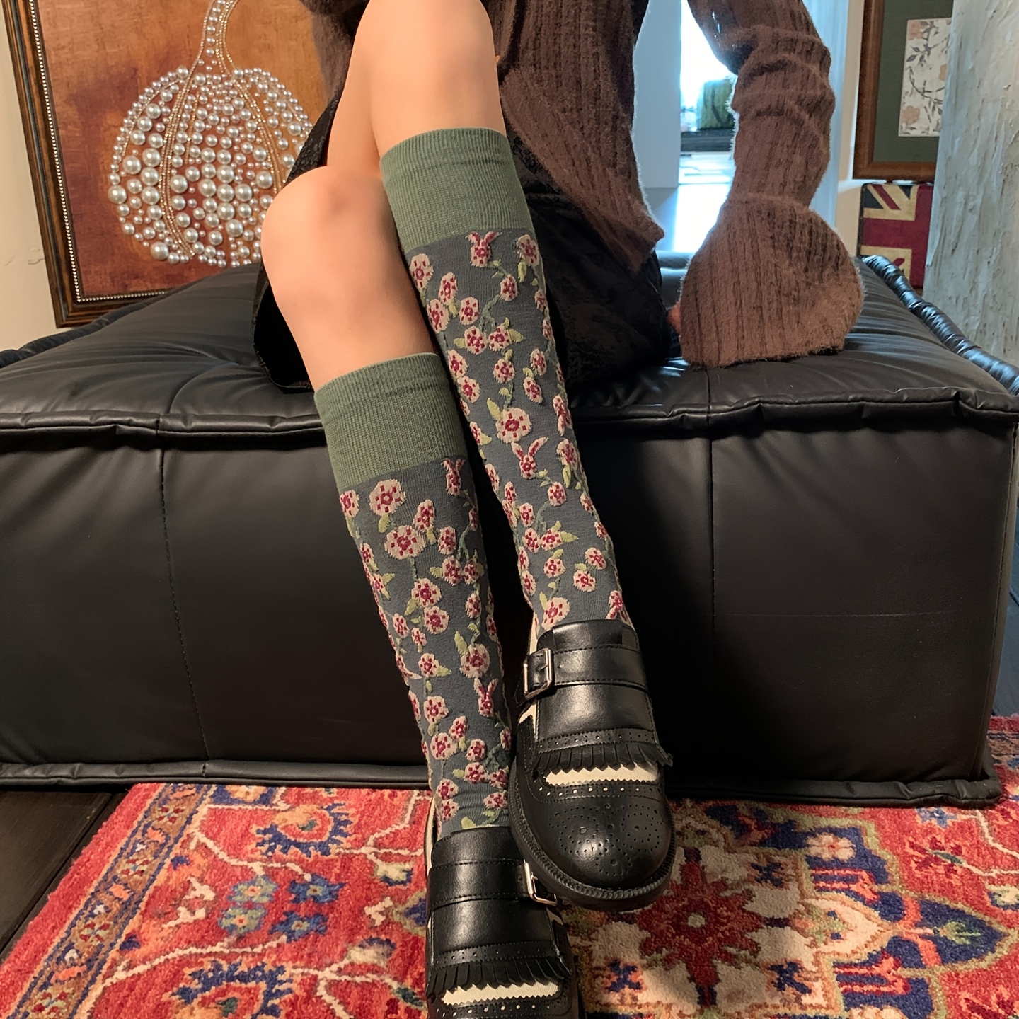 4-farben damen wadensocken, kniestrümpfe, stiefelsocken, herbst/winter-stil, geprägtes blumenmuster, vielseitig, unkonventionell, streetstyle,  , japanischer stil, europäische & amerikanische eleganz, bohemian