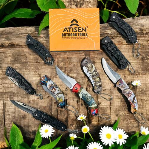 this set of 9 outdoor martial arts folding knives is handcrafted with high quality damascus steel sharp durable and ideal for camping hiking and ice fishing perfect gift for womens day ramadan and fathers day ships from local warehouse