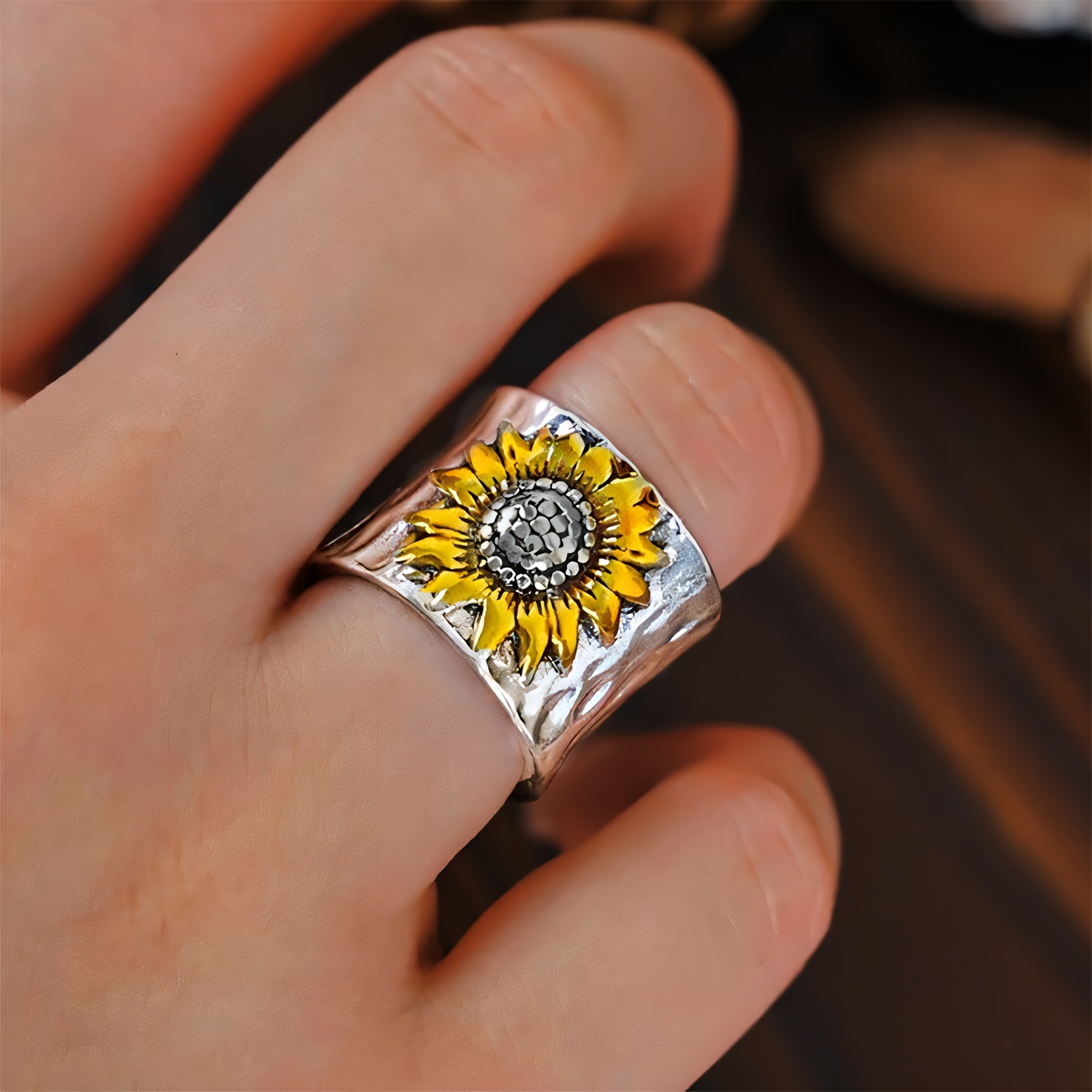 

Vintage Blooming Sunflower Rings, Boho Rings, Is Anniversaries And Birthday Parties