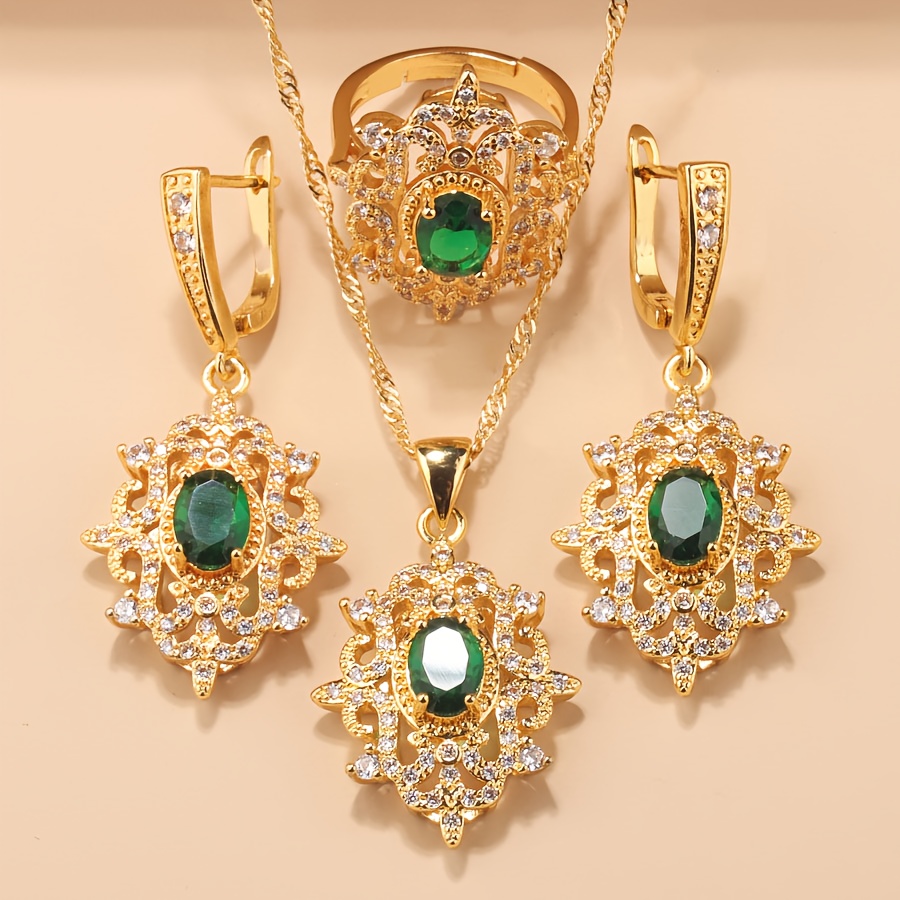 TEMU Adornos de boda lujosos disponibles en múltiples colores, con un elegante collar y juego de aretes de circonita cúbica colorida para novias y