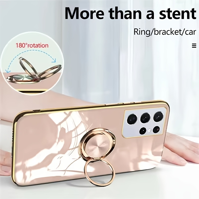 Husă de telefon: Husă cu suport cu margine placată cu aur și suport rotativ 360° popular, o alegere populară. Potrivită pentru for  S26, S26 Plus, S26 Ultra, S25, S25 Ultra, S25 Plus, S25 FE, S24, S24 Ultra, S24 FE, A16, A17, A26, A36, A56, A37, A57. Acest suport poate fi folosit ca suport de mașină