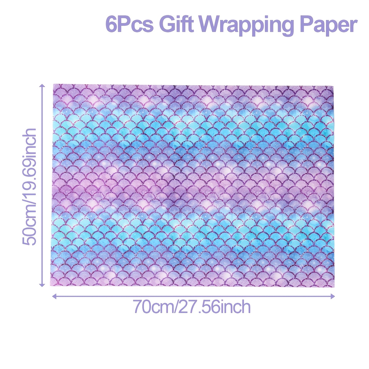 6pcs Mermaid Lin Gift Wrap Paper, 27.5"x19.7" Scale Design, Ocean Theme Party Decorations For Baby Showers, Birthdays & Themed Celebrations, Mermaid Party Decorations