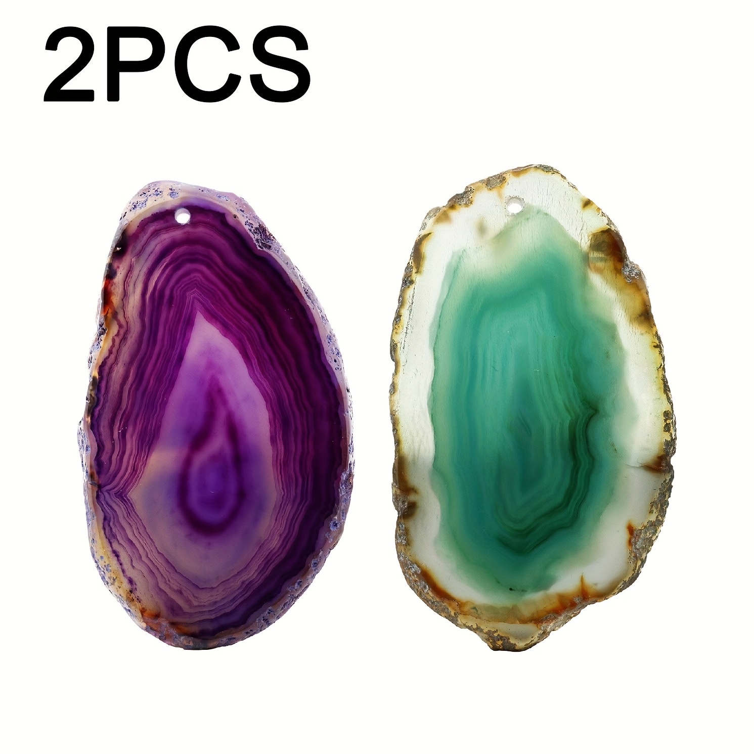 TEMU 2/10pcs Tranches de Quartz d'Aigue-Marine Vert Vif et Violet avec Trous Pré-Perçés - Irrégulière - pour Décorations d'Intérieur et Art Mural,