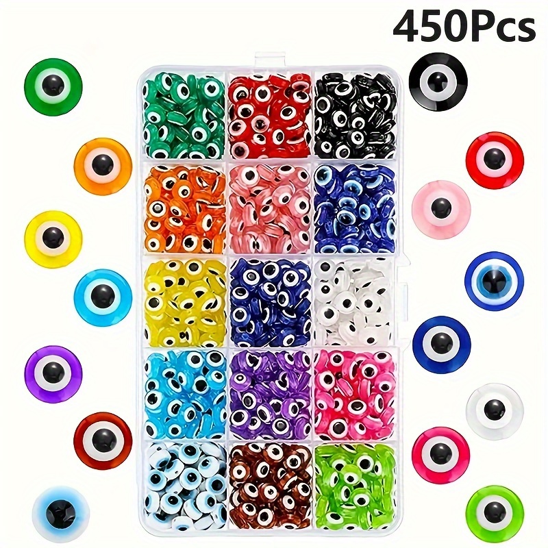 

A Box Of 450 Multicolored Devil's Eye Beads Diy Bracelet Necklace Accessories Set