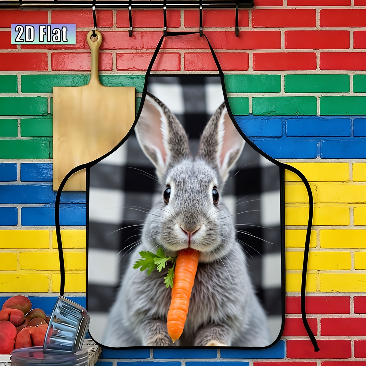 TEMU 1pc, Rabbit Eating Carrot Pattern Apron, Perfect For Valentine's Day, Halloween, Easter, Christmas Gifts, Cool Apron, Suitable For Bbq,