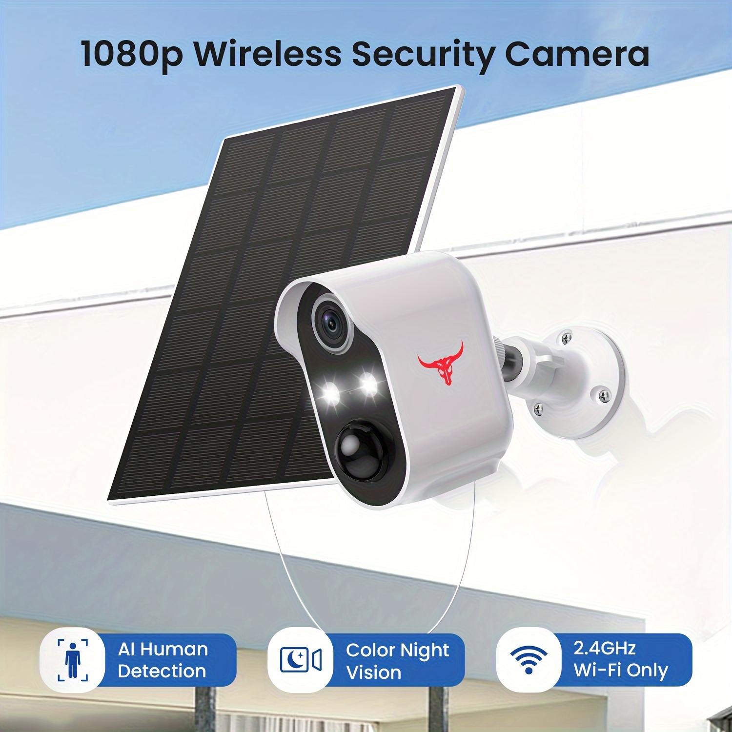 Cámara de seguridad inalámbrica para exteriores, cámara inteligente Wi-Fi  de 3 MP 2.4 GHz con batería, visión nocturna a color, alarma de detección  de