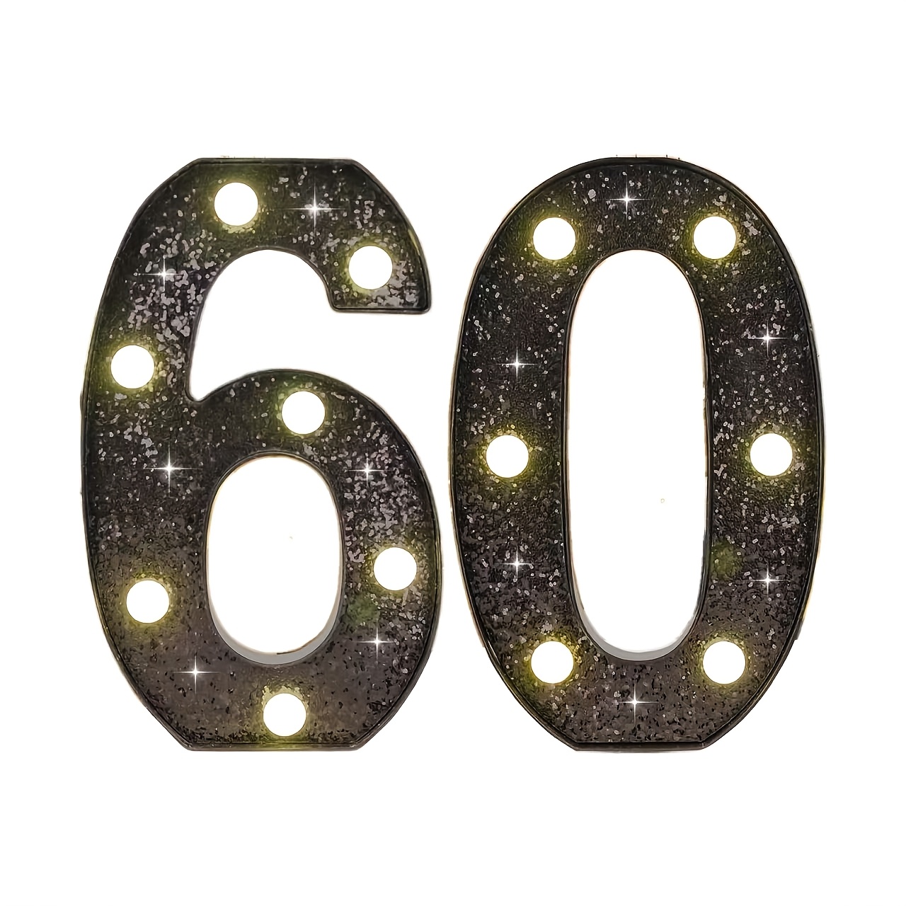 TEMU 2pcs, 60th Birthday Decoration Festival Light Display, Decorative Led Light Number For Birthday Party, Large Number With Glitter, Suitable For