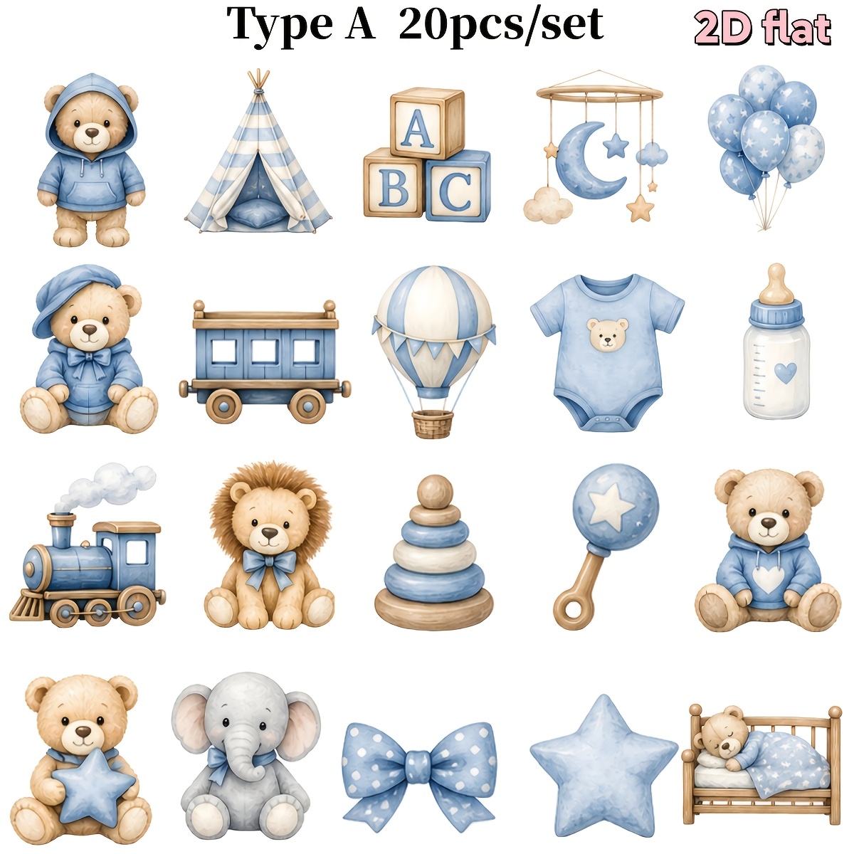 TEMU 20pcs/set Creative Handmade Teddy Bear Bow Balloon Car Sticker High Quality Sticker Suitable For Garbage Diary, Notebook, Scrapbook Decoration,