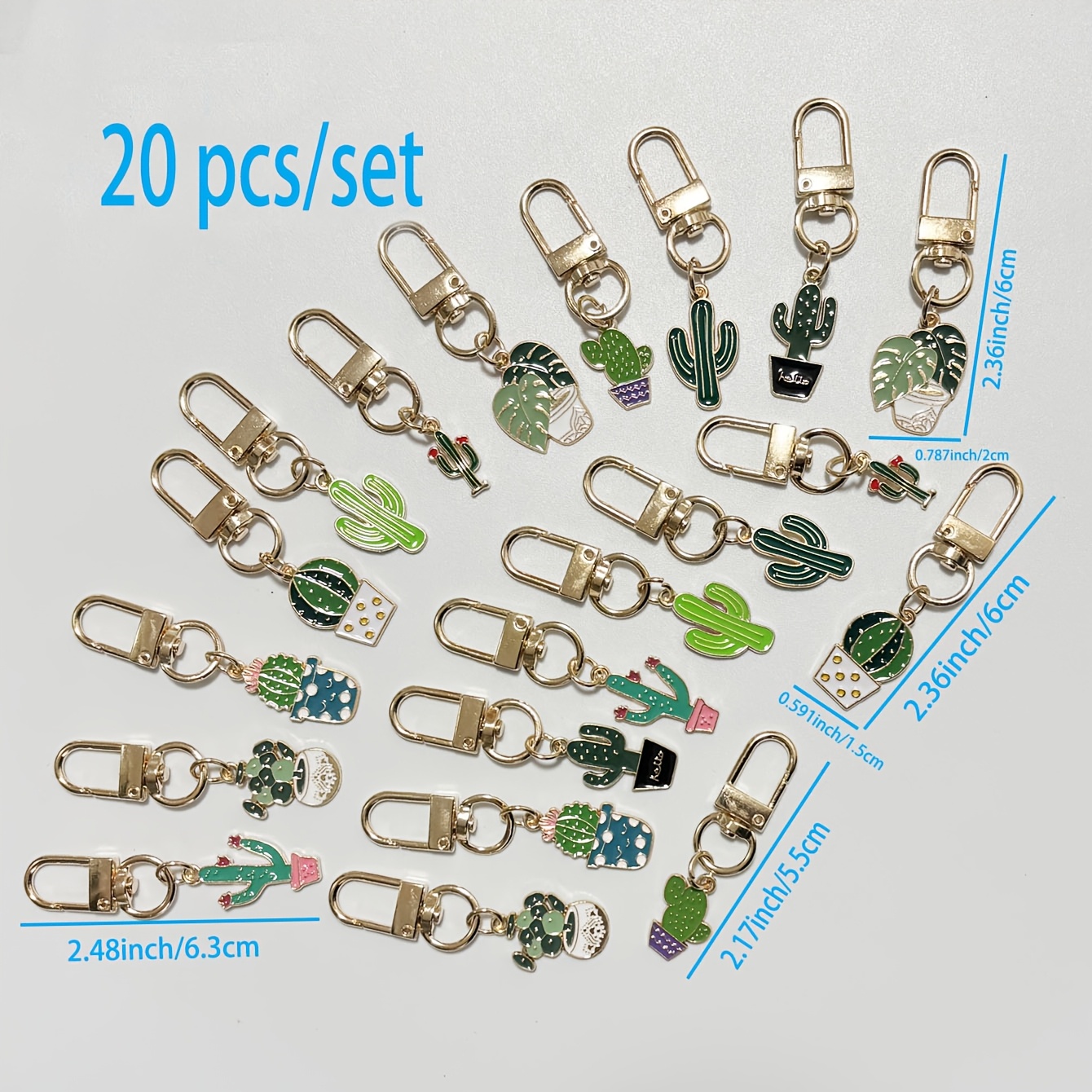 TEMU 20pcs Cactus Keychain Set, Potted Plant Keychain, Alloy Keychain, Bag Keychain Pendant, Ideal For Party Gifts, Holiday Supplies, Alloy Ornament,