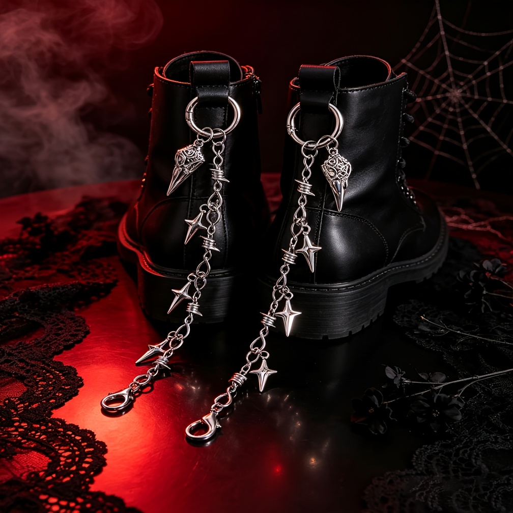 TEMU 2pcs Gothic Shoe And Boot Ornaments, Featuring Thorns, Skull Bird Heads, And A Multi-chain Style. Versatile Shoe Accessories For Diy