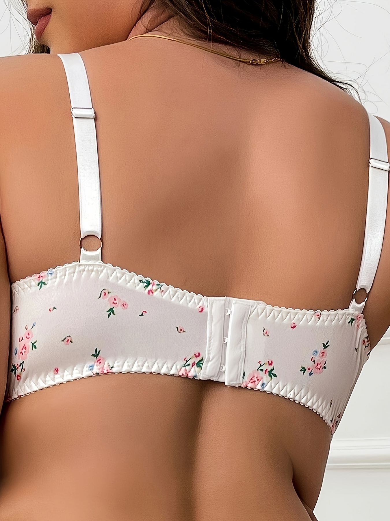 1pc Elegant Plus Size Lace Bra, Floral Print Polyester Knit Fabric with Medium Stretch, Comfortable Undergarment for Women