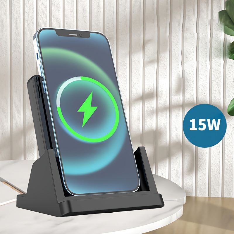 

Wireless Charging Stand Offering 15w Fast Charging Compatible With Iphone Models 15 Through 8 Plus, As Well As Samsung From S9 To S23.