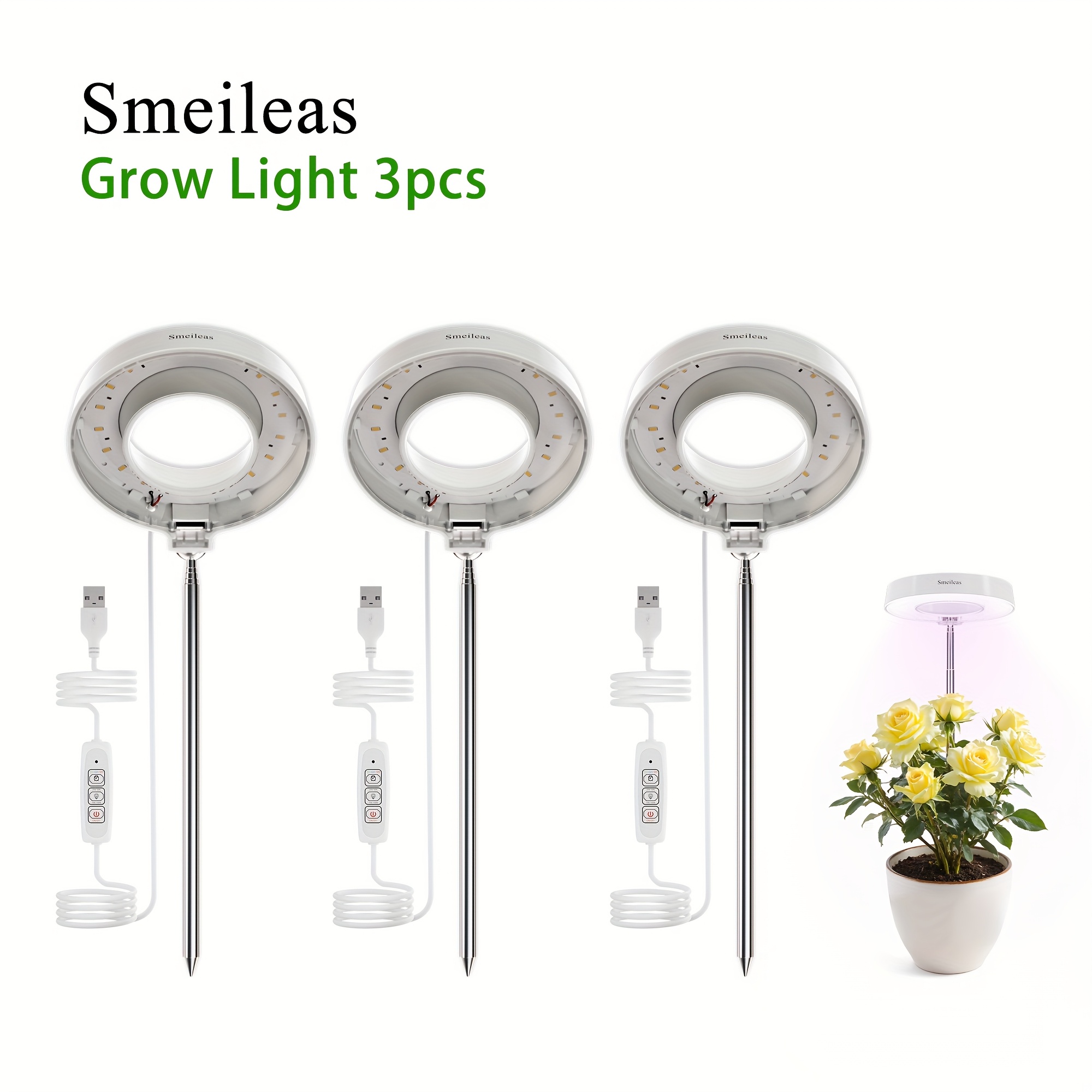 TEMU [3pcs Grow Light] Smeileas Adjustable Brightness Lamp, Grow Light With Auto 3/6/9h Timer, Height Adjustable For Plant Enthusiasts, Indoor