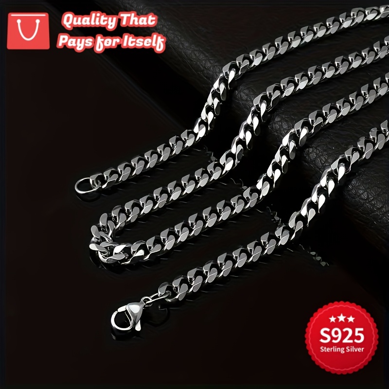 925 Sterling Silver Cuban Link Chain Necklace, Unisex